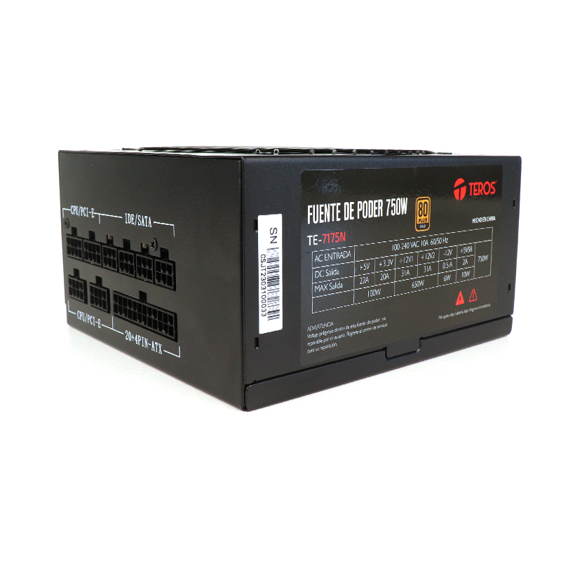 Fuente de alimentación CERTIFICADA TE7175 F.Modular, ATX, 750W, 80 Plus Gold, 100V-240VAC