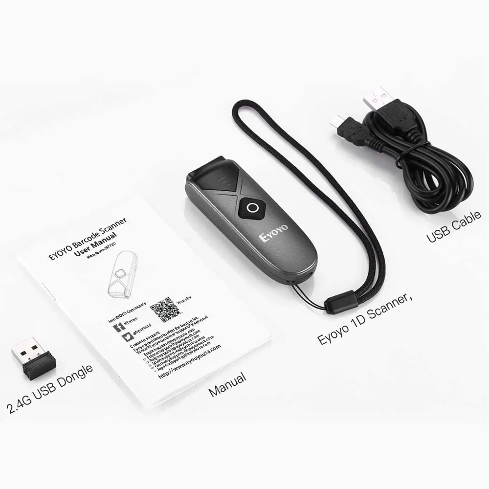 LECTOR ESCANER DE CODIGO DE BARRA PORTATIL EYOYO- EY-015, QR, 1D, 2D, BLUETOOTH, CABLE Y USB