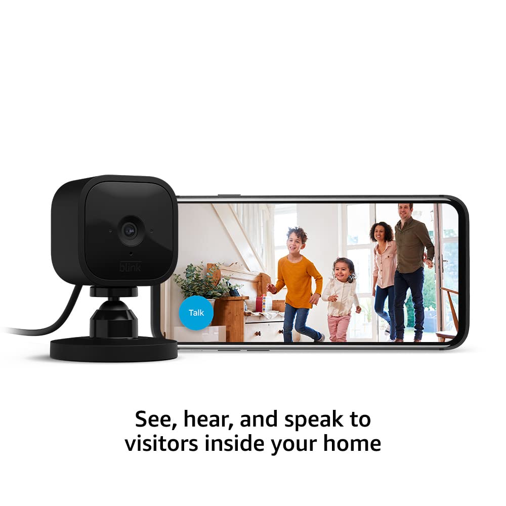 Cámara de seguridad Smart compacta, Amazon Blink Mini, para interiores, con video de alta definición 1080 y detección de movimiento, funciona con Alexa - 2 cámaras (negras)