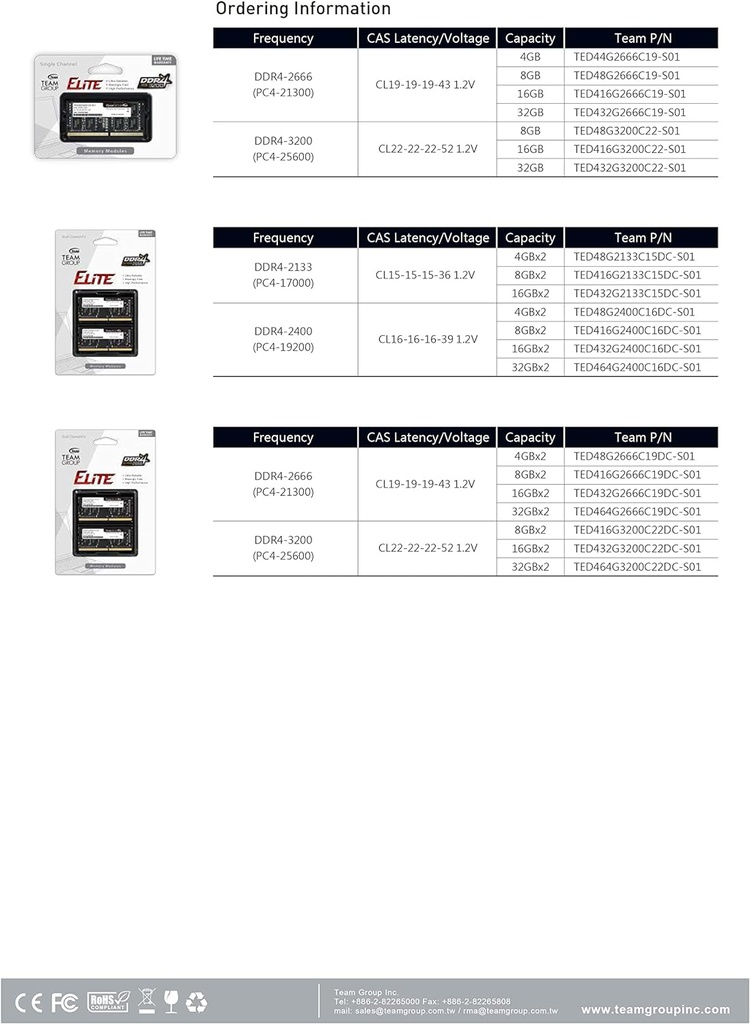 Memoria RAM TEAMGROUP ELITE, 8 GB, DDR4-3200MHz, SO-DIMM, (PC4-25600) CL22, 1.2V, 260-Pin, Non-ECC