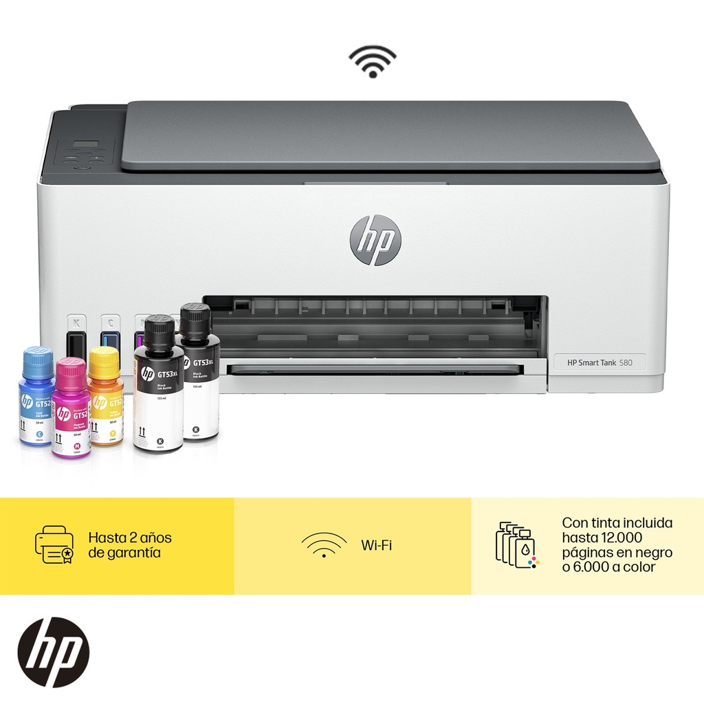 Impresora Multifuncional HP Smart Tank 580 Imprime, Escanea, Copia/Wi-Fi/BT/USB 2.0