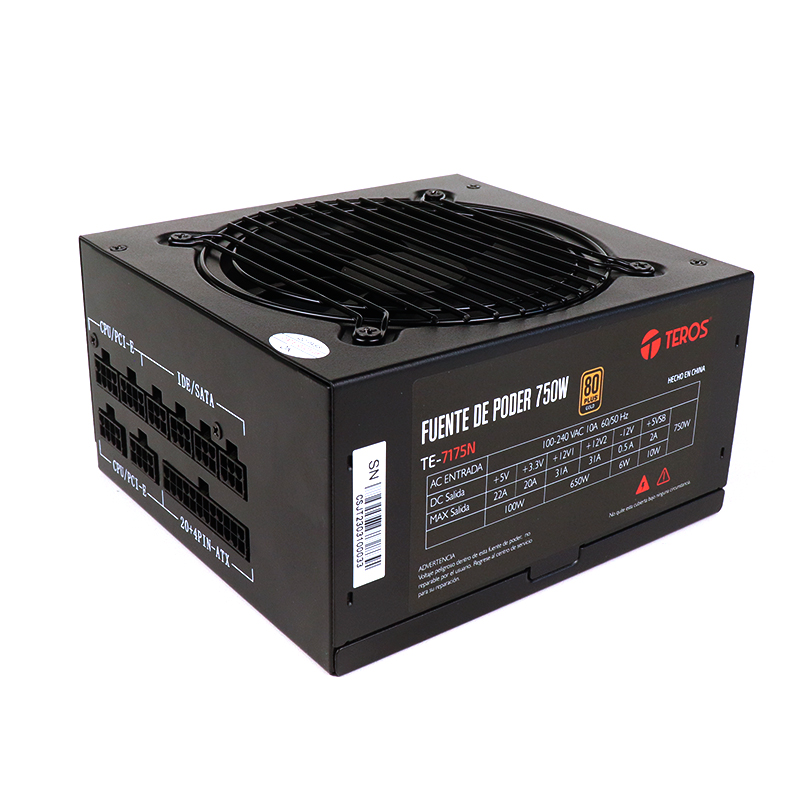 Fuente de alimentación CERTIFICADA TE7175 F.Modular, ATX, 750W, 80 Plus Gold, 100V-240VAC