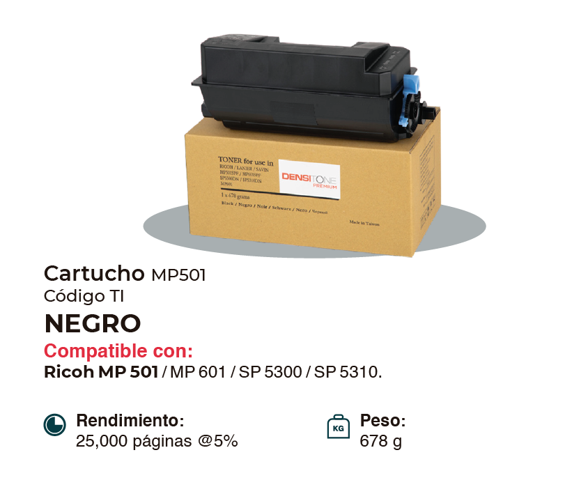 Cartucho de Toner Compatible DENSITONE Para Ricoh MP 501SPF / MP 601SPF / SP 5300DN / SP 5310DN - BLACK