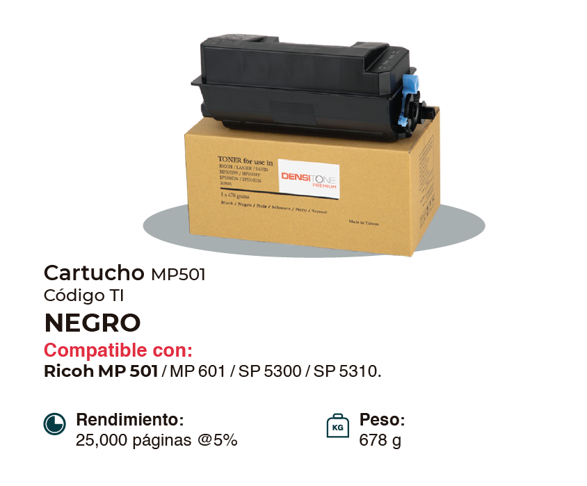Cartucho de Toner Compatible DENSITONE Para Ricoh MP 501SPF / MP 601SPF / SP 5300DN / SP 5310DN