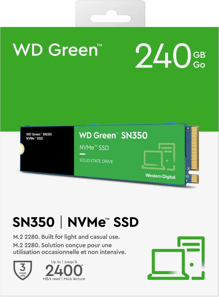 Unidad De Estado Solido Western Digital Green SN350, 240GB, NVME, M.2 2280, PCIE Gen3