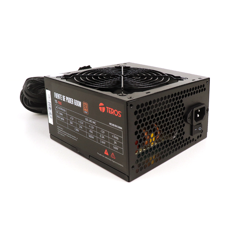 Fuente de alimentación CERTIFICADA Teros TE7160, ATX, 600W, 80 Plus Bronze, 100V - 240VAC