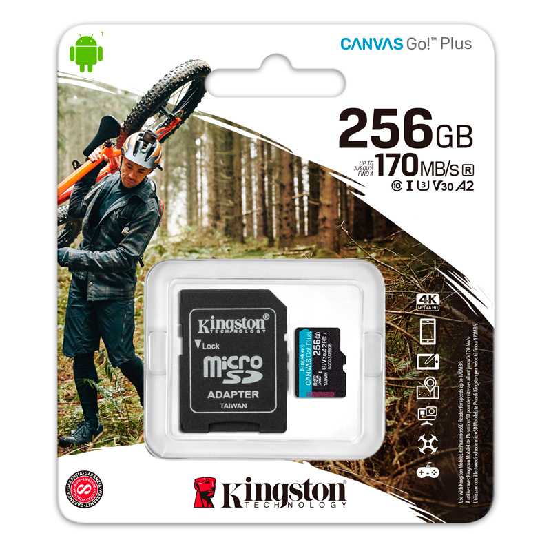 Memoria Flash microSDXC Kingston Canvas Go! Plus, 256GB con adaptador SD