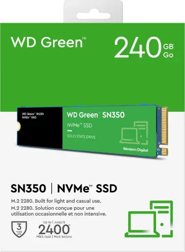 [WDS240G2G0C] Unidad De Estado Solido Western Digital Green SN350, 240GB, NVME, M.2 2280, PCIE Gen3