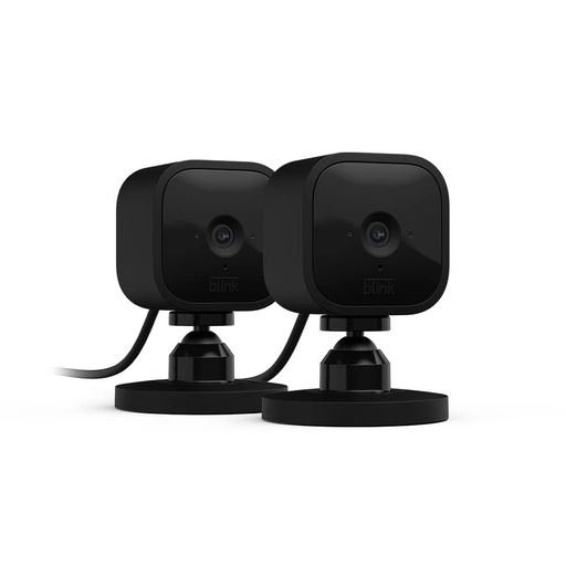 [AMZBLINKMINIBLKDUO] Cámara de seguridad Smart compacta, Amazon Blink Mini, para interiores, con video de alta definición 1080 y detección de movimiento, funciona con Alexa - 2 cámaras (negras)