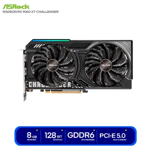 [RX9060XT CL 8GO] TARJETA DE VIDEO ASROCK RADEON RX 9060 XT CHALLENGER 8GB GDDR6 128 BIT ( RX9060XT CL 8GO )